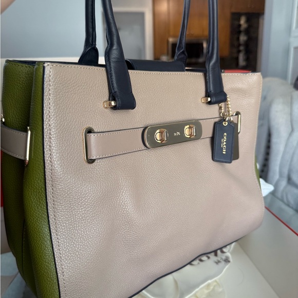 Coach Tan and Olive Leather Tote Bag - Picture 1 of 5